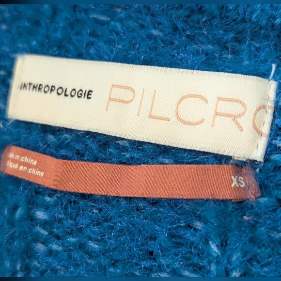 ANTHROPOLOGIE Pilcro Maggie Blue Fuzzy Soft V-Neck Balloon Sleeve Sweater Sz XS - Picture 6 of 7